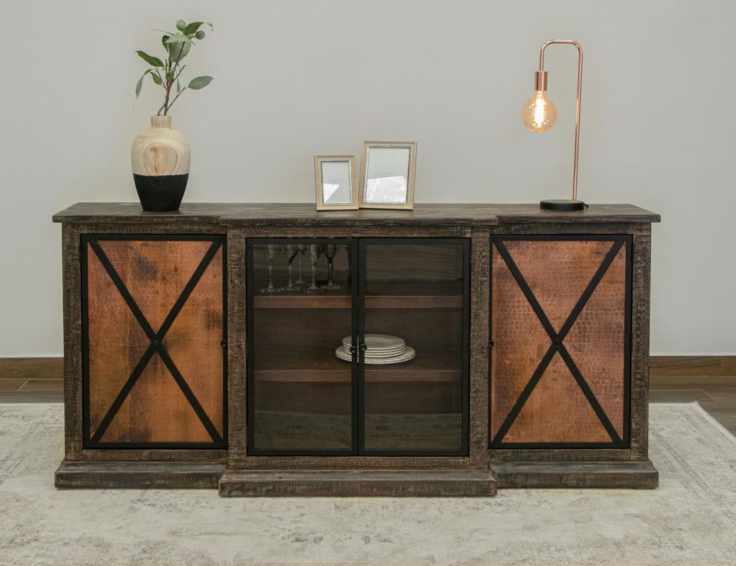 2 Copper-Paneled Door 2 Glass Door Console