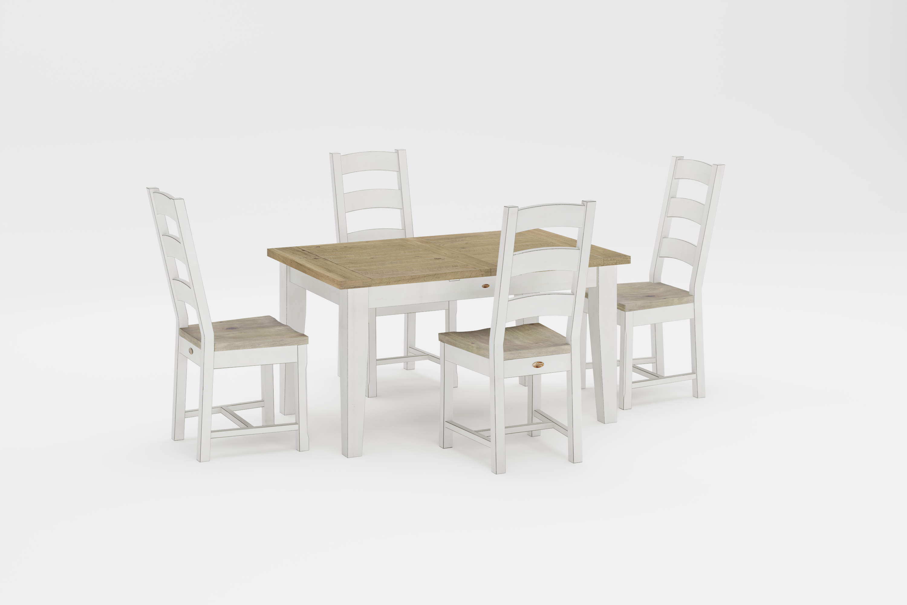 Small Butterfly Collection Rustic Natural Grey with Linen Base and 4 Ladderback chairs with Linen frames and rustic natural grey seats