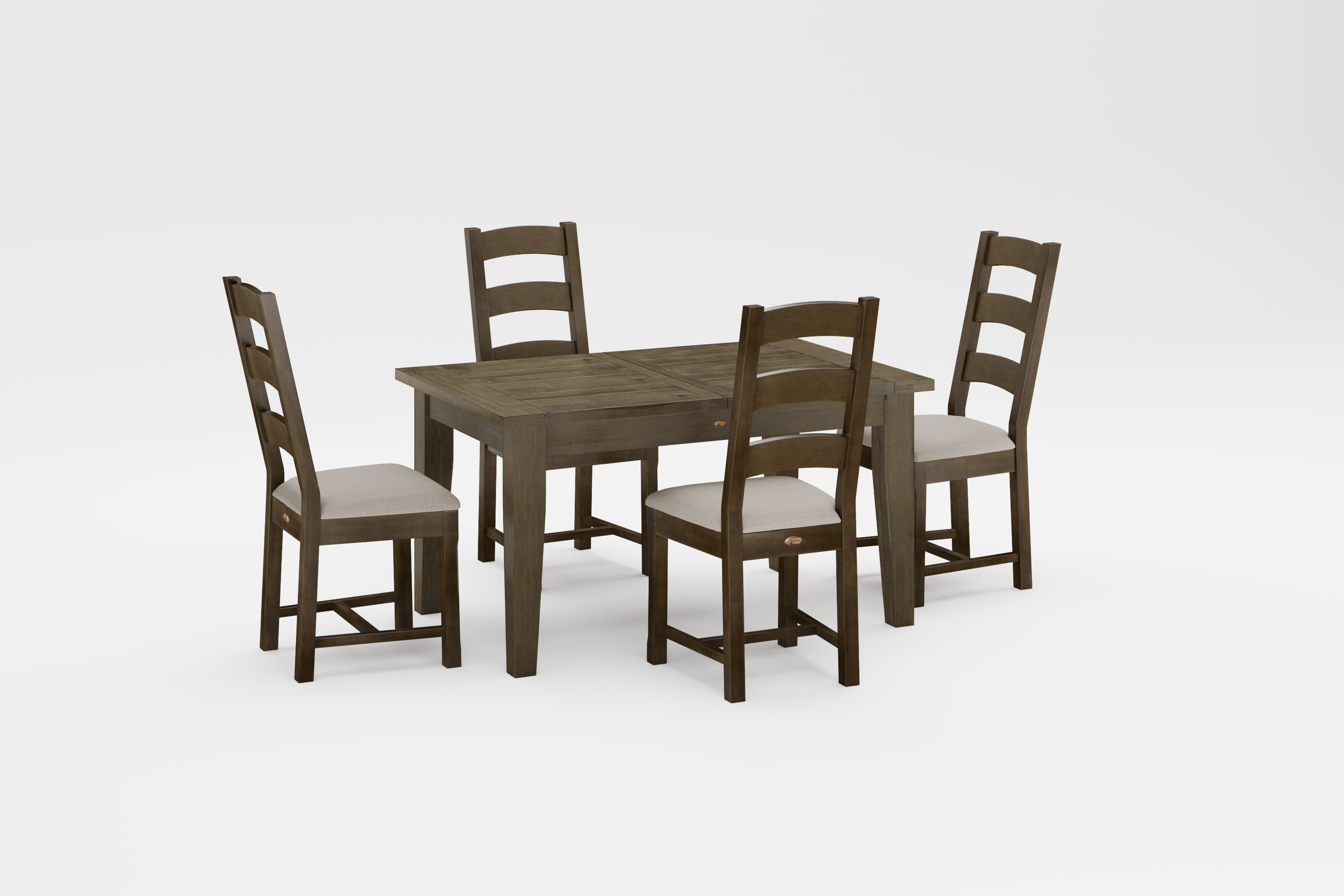 Small Butterfly Collection Medium Brown top/base and 4 Ladderback chairs with Medium brown frames and cushion seats