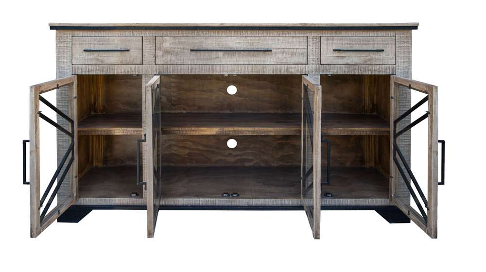 CLEARANCE! 3 Drawer 4 Glass Door Solid Pine Console