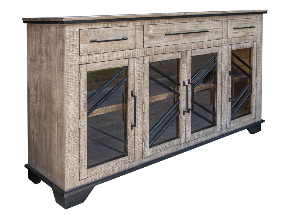 CLEARANCE! 3 Drawer 4 Glass Door Solid Pine Console