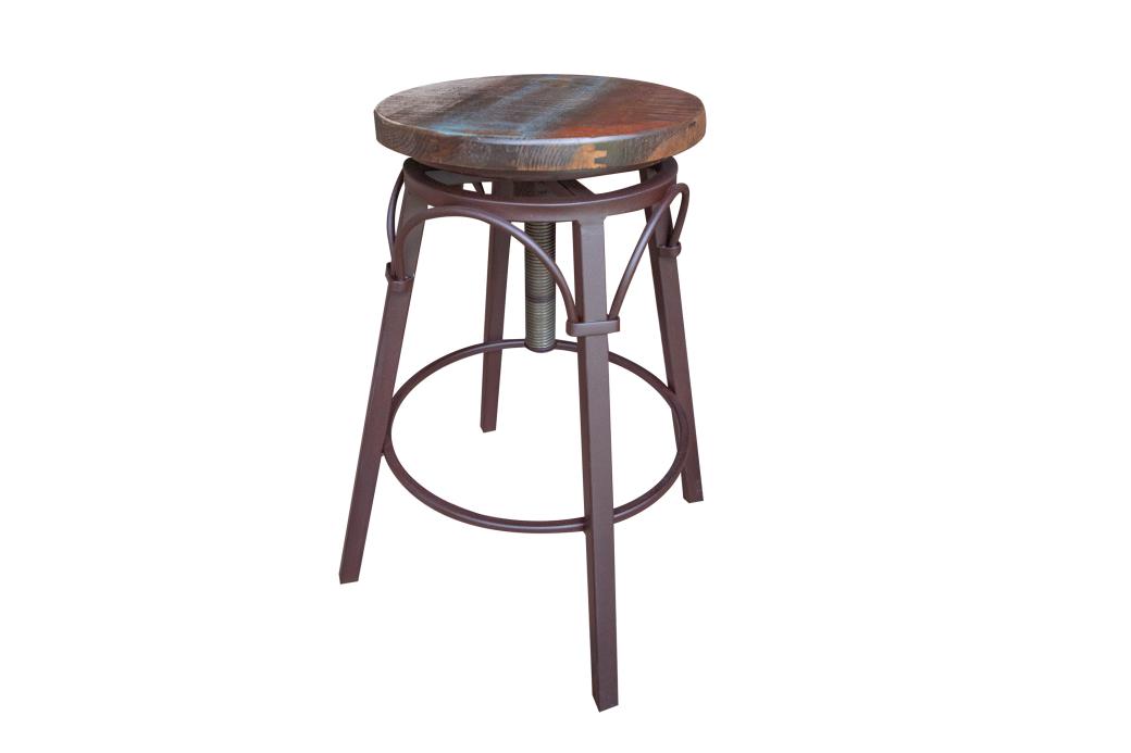 Wooden Seat Adjustable 24-30" Swivel Iron Base Barstool