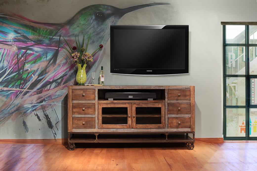 2 Glass Doors, 6 Drawers 76" TV Stand
