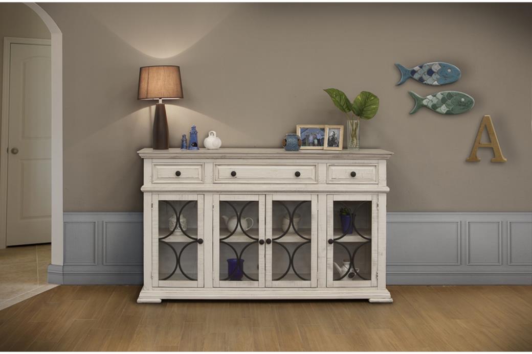 4 Glass Doors 3 Drawers Console