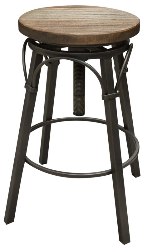 Wooden Round Seat Adjustable 24-30" Swivel Iron Base Stool
