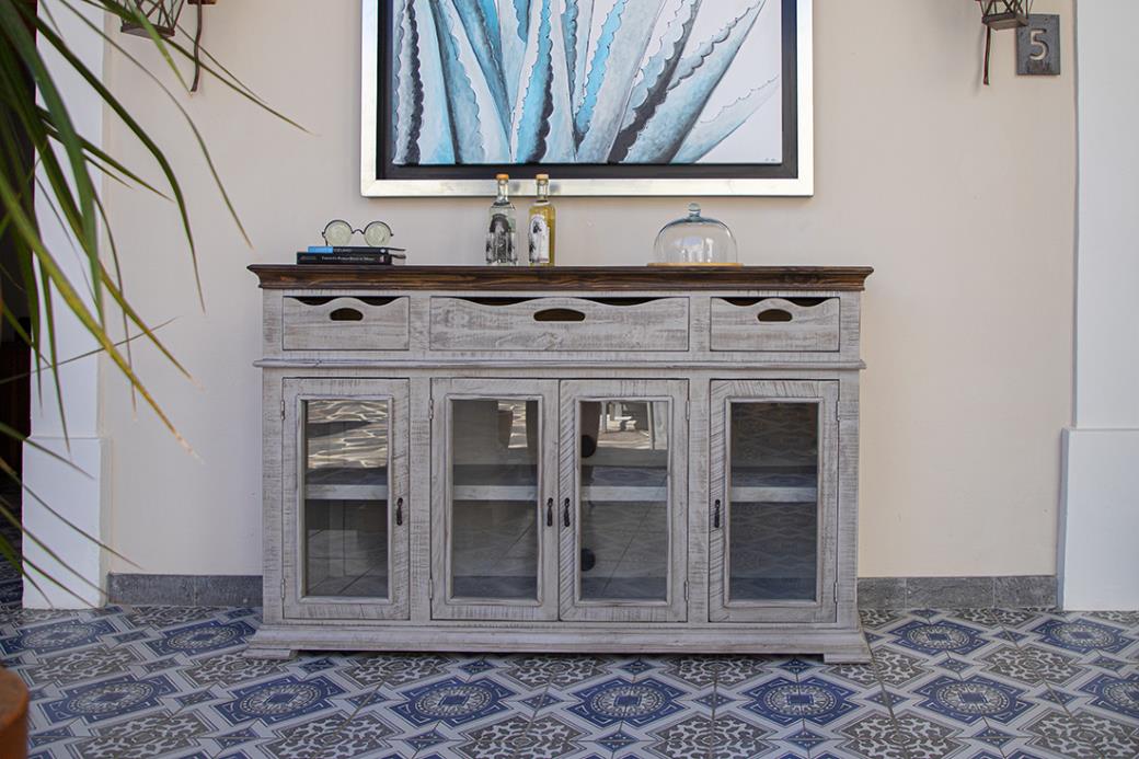 3 Drawer 4 Glass Door Console