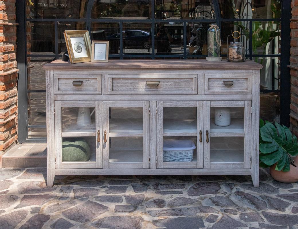 3 Drawer 4 Glass Door Console