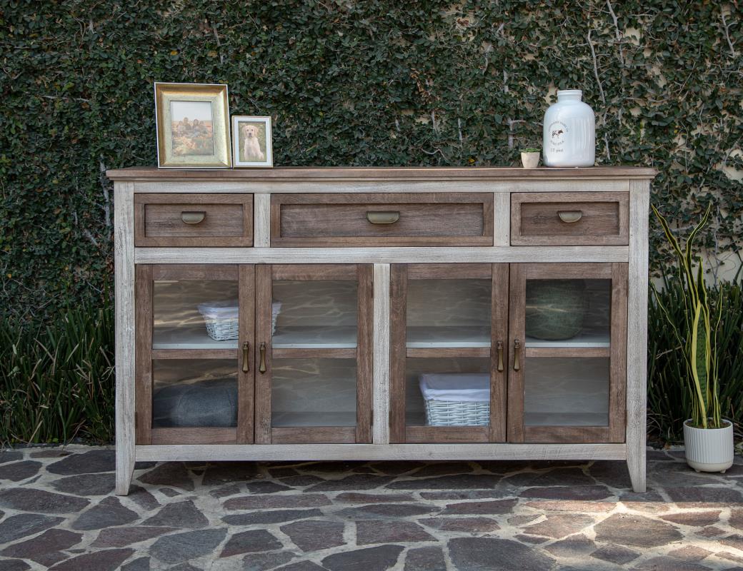 3 Drawer 4 Glass Door Console