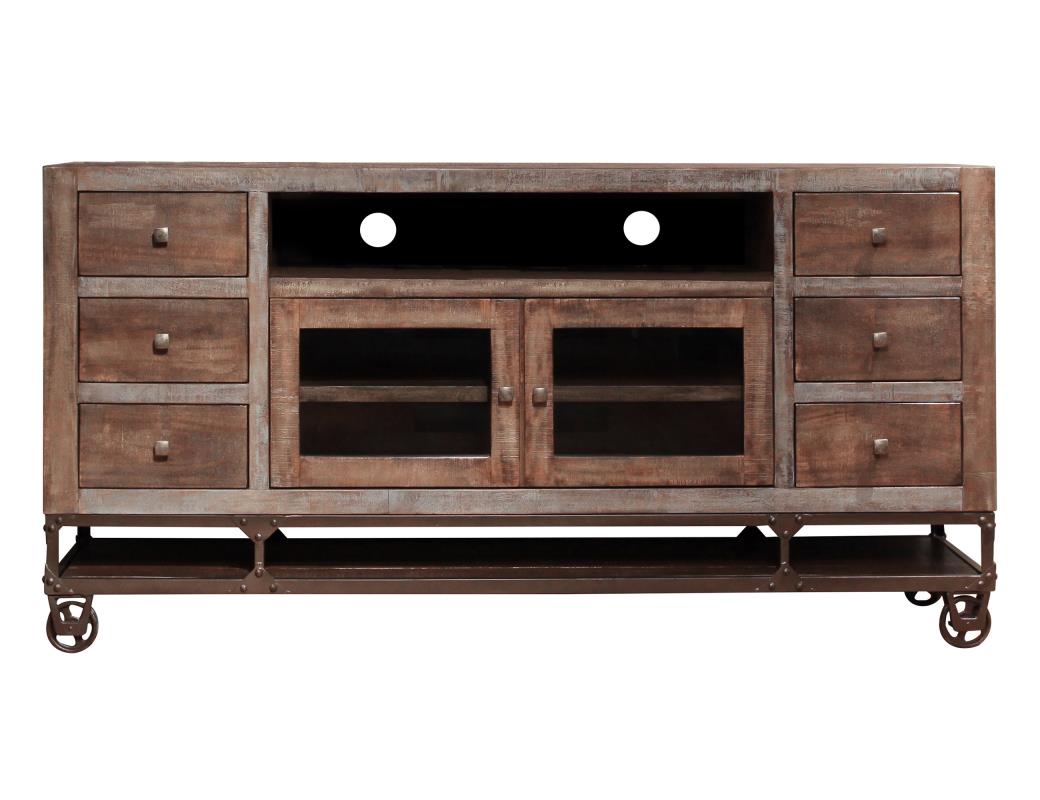 2 Glass Doors, 6 Drawers 76" TV Stand
