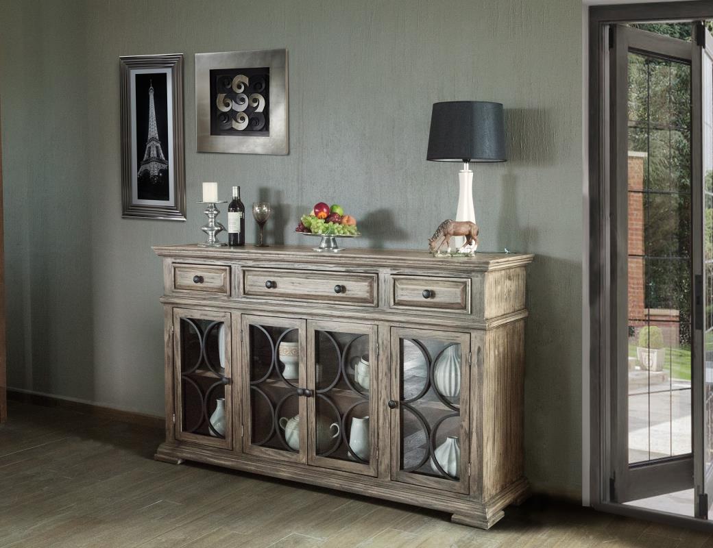 4 Glass Doors 3 Drawers Console