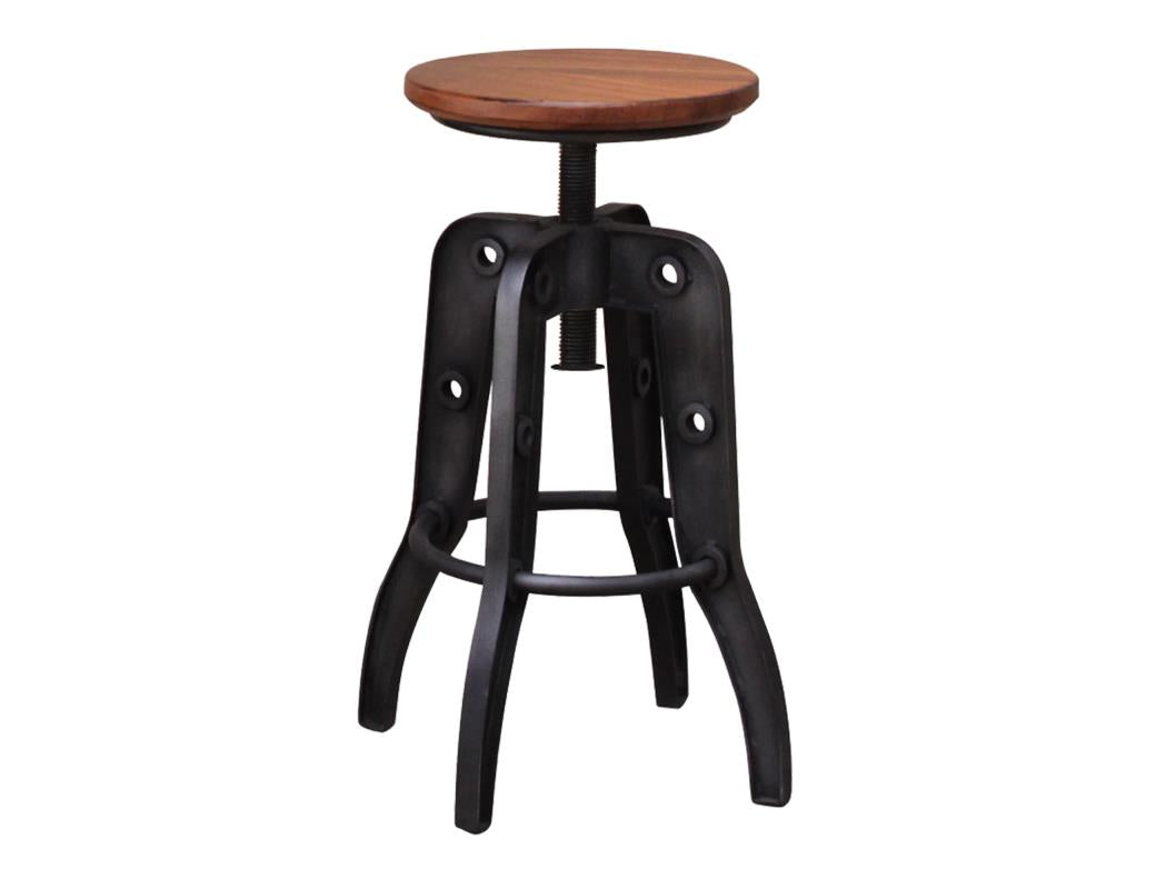 Wooden Round Seat Adjustable 24-30" Swivel Iron Base Barstool