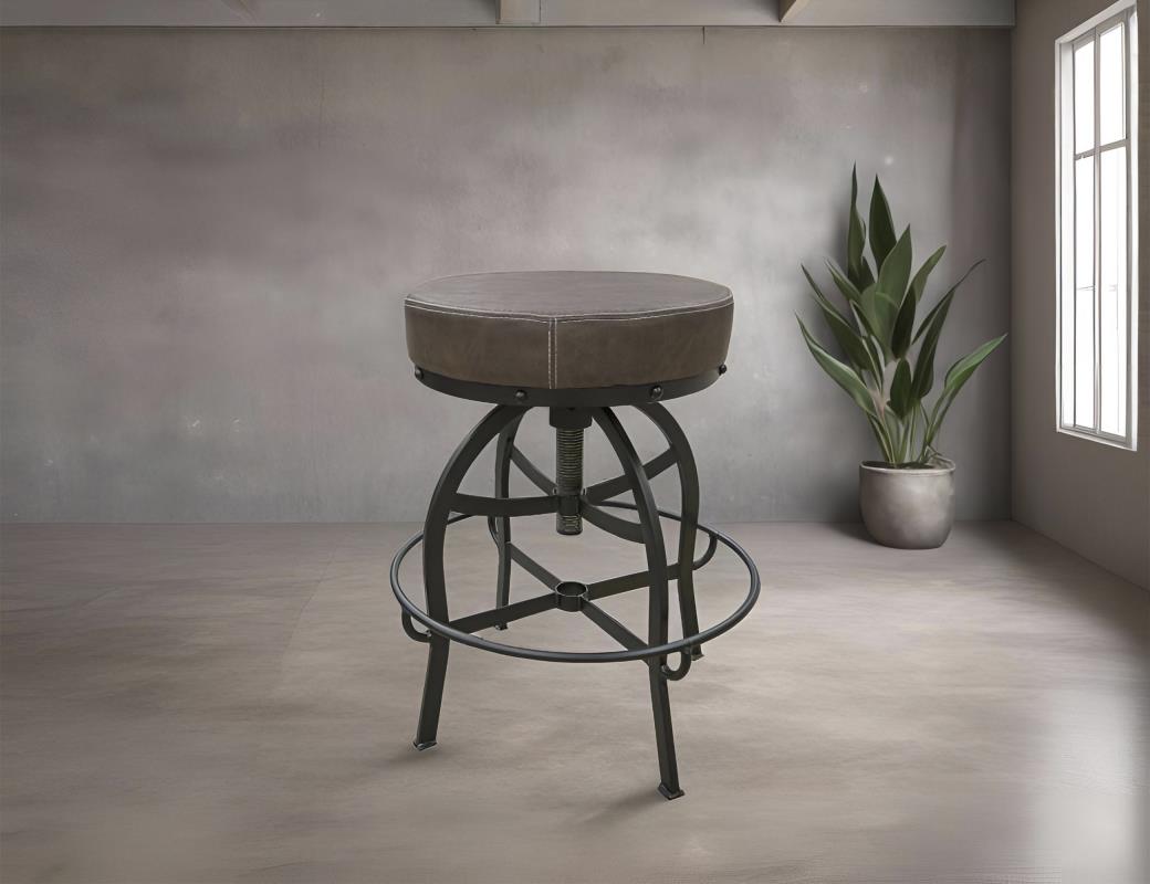 Upholstered Seat Adjustable 24-30" Swivel Iron Base Barstool