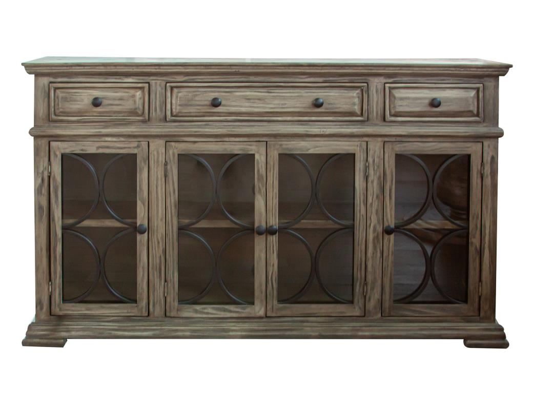 4 Glass Doors 3 Drawers Console