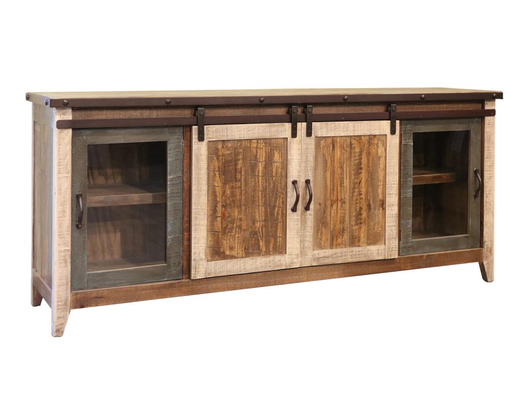 2 Glass Doors 2 Sliding Doors 80" TV Stand