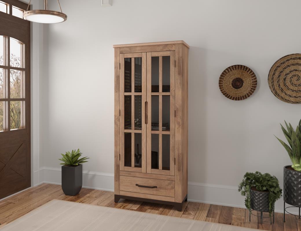 2 Glass Door 1 Drawer Cabinet