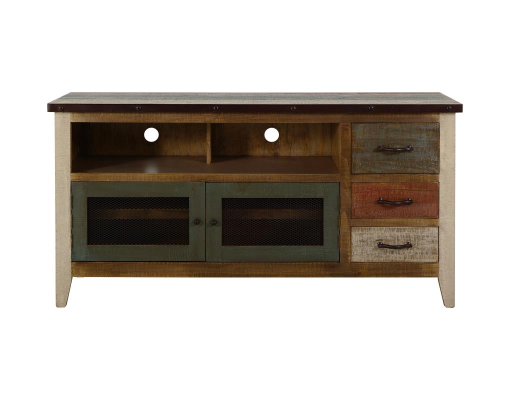 3 Drawer, 2 Iron Mesh Doors 62" TV Stand