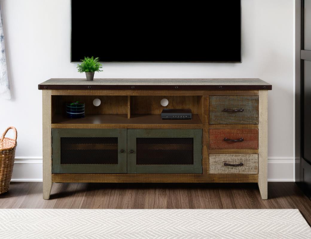 3 Drawer, 2 Iron Mesh Doors 62" TV Stand