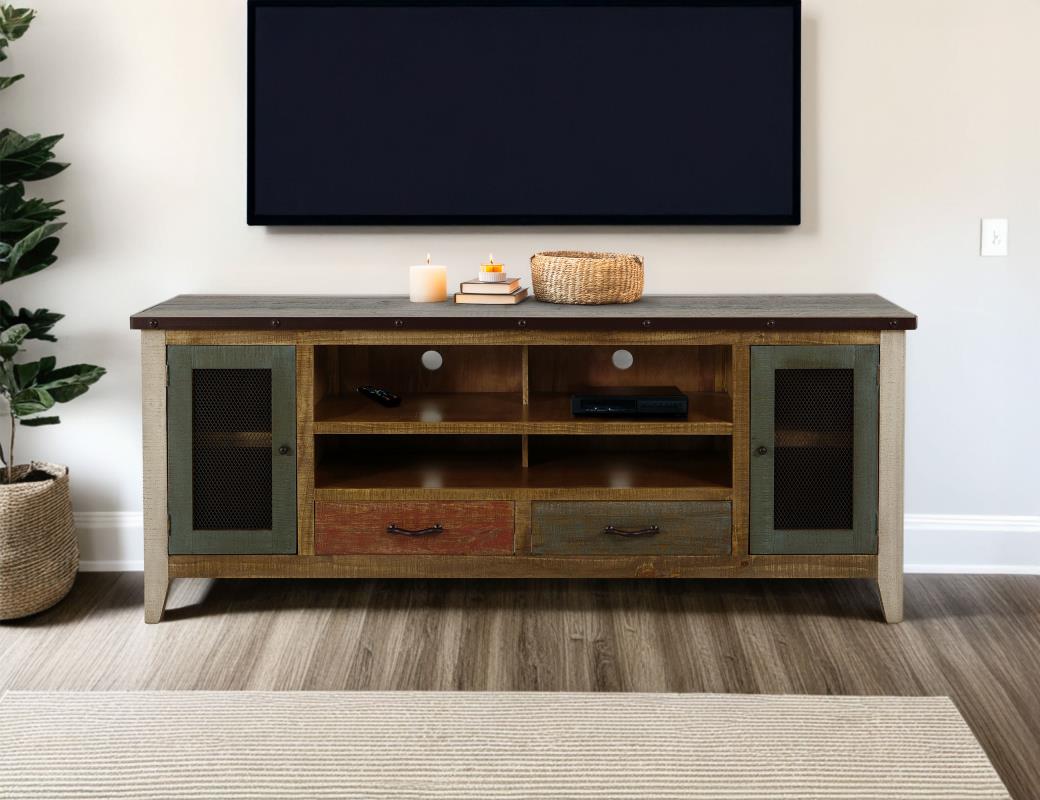 2 Drawer 2 Iron Mesh Doors 76" TV Stand