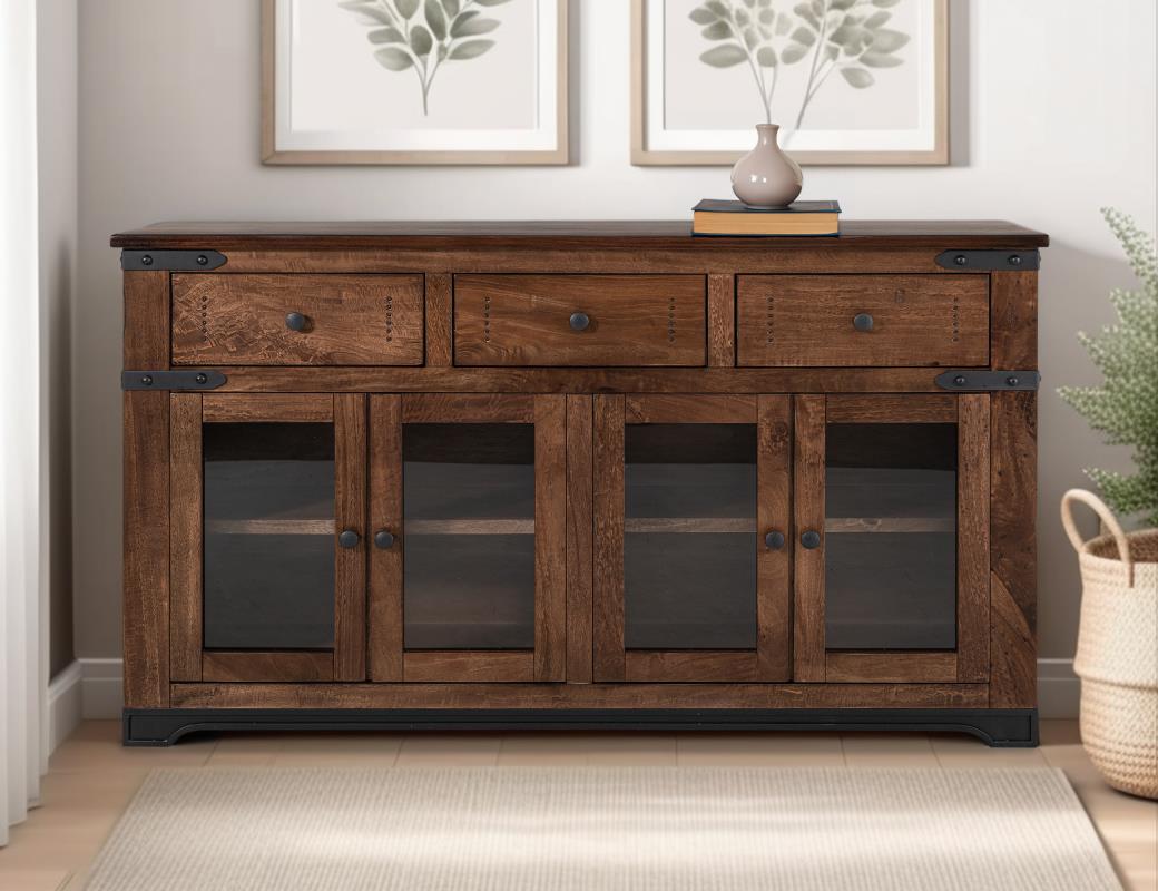 3 Drawer 4 Glass Doors 70" Console