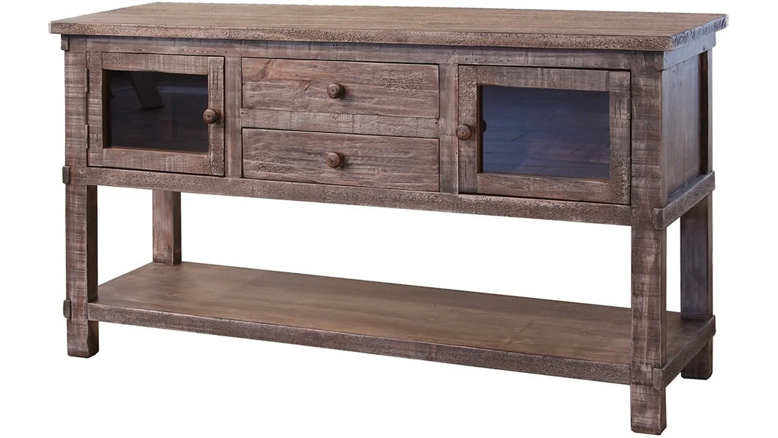 CLEARANCE! 2 Drawer 2 Glass Door Sofa table Weathered Grey