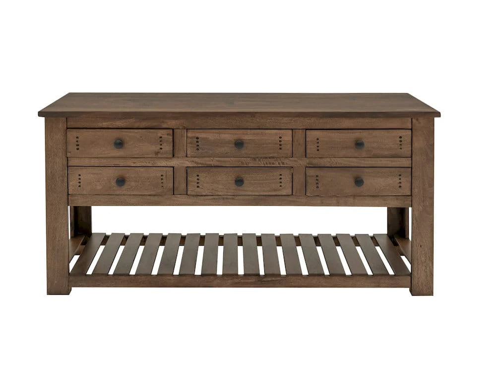 CLEARANCE! 6 Drawer, 1 Shelf Solid Wood Sofa Table