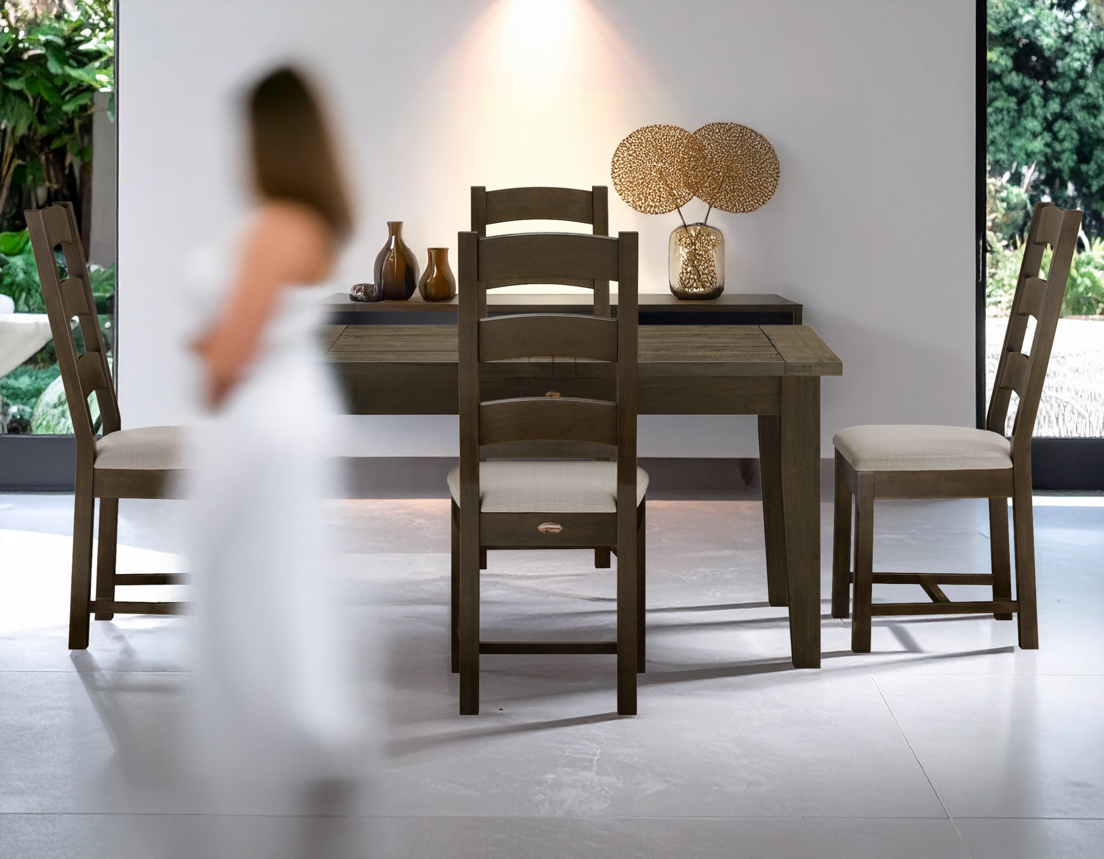 Solid Wood Butterfly Dining Table Set - Medium Brown, 4 Ladderback