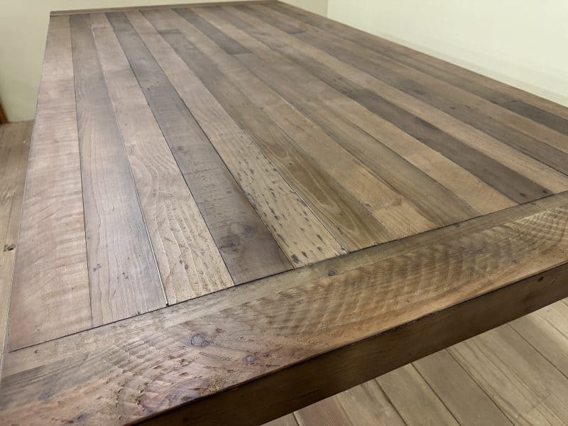 harvest table 45x84 rustic natural top with linen X leg 8 1 scaled - Restored Timbers
