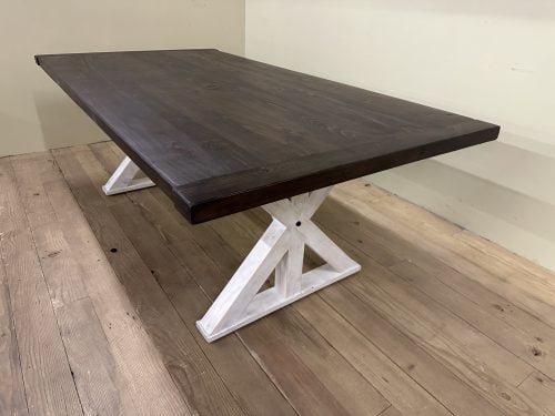 America collection dark brown top antique white wood X base 2 - Restored Timbers